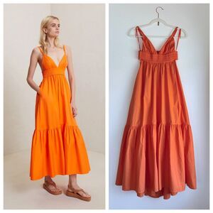 NWT A.L.C. Rhodes V-Neck Cut Out Tiered Midi Dress In Citrus Orange Size 4